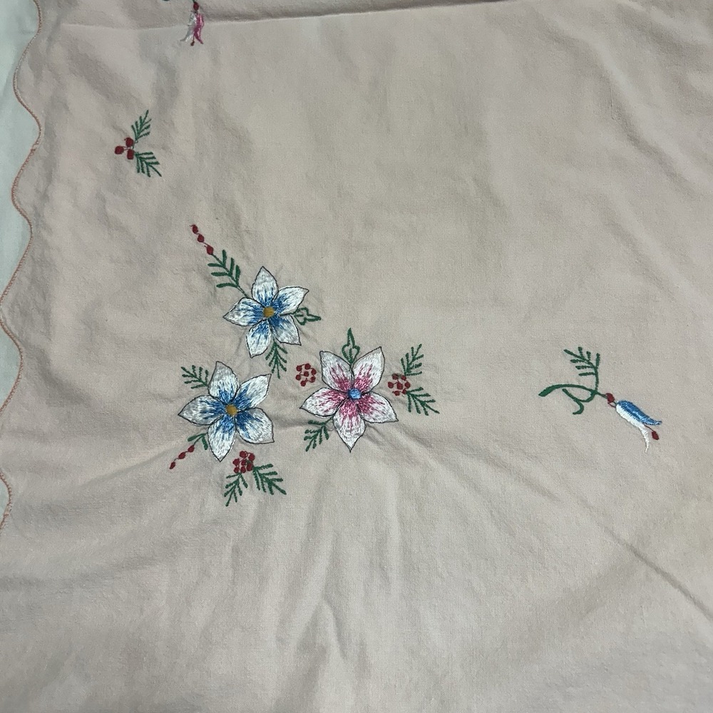 Vintage Embroidered Cover Floral Pink And White‎ 84x102 Grannycore Cottagecore